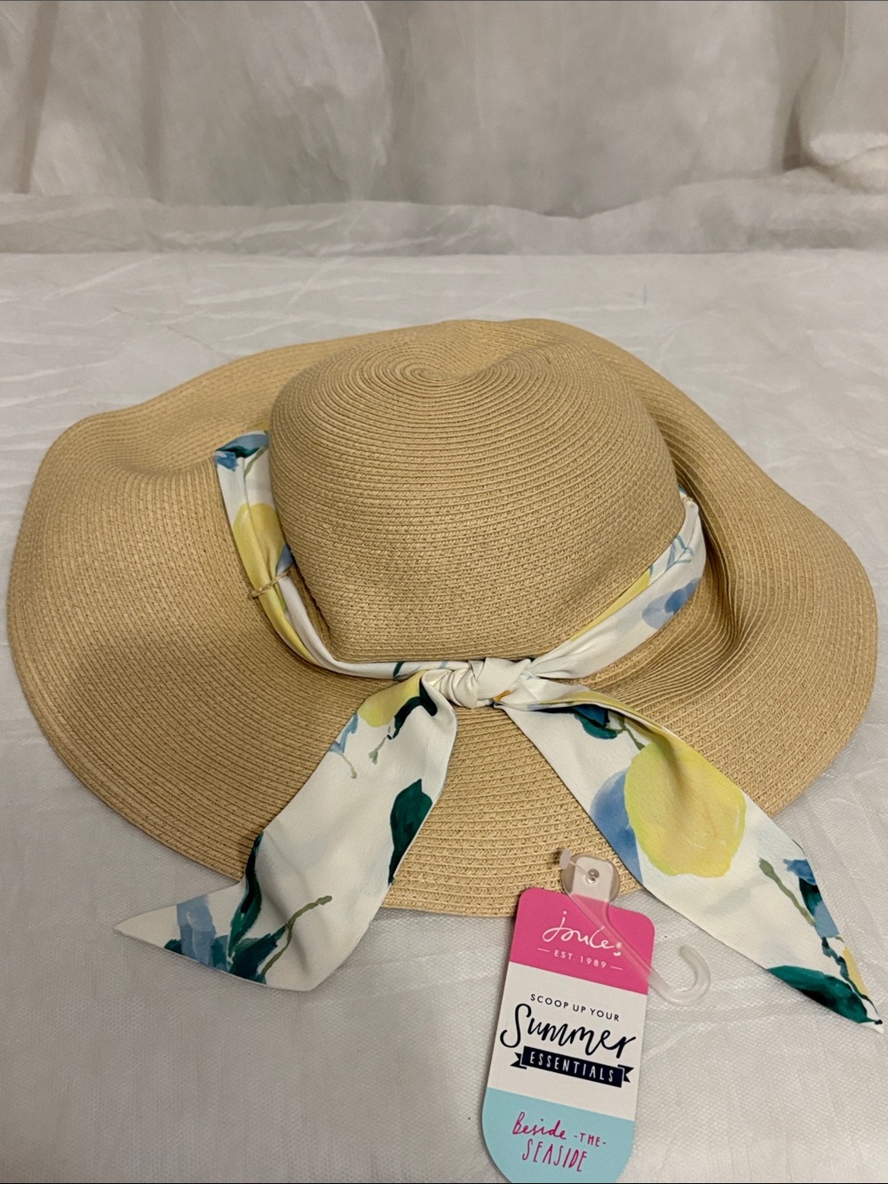 Joules Hat with Yellow & Blue Floral Scarf NWT